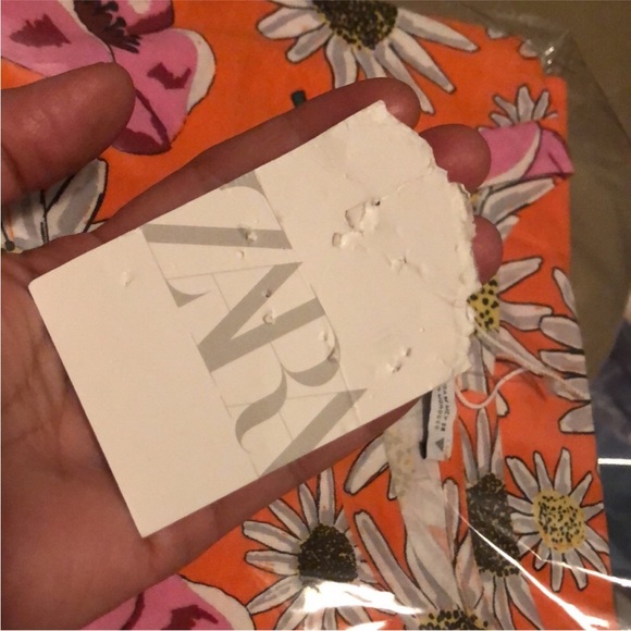 ZARA Mix Medía Cotton Orange Floral Print Short Sleeve Pull On Mini Dress M - Picture 15 of 16